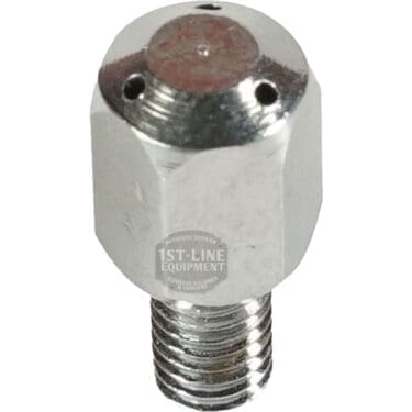 A shiny chrome 1st-line Steam Wand Tip (3 hole) for Rancilio Silvia V2 or older, featuring a hexagonal shape and threaded end, designed as a component for espresso machines. © 2025 1st-line.com