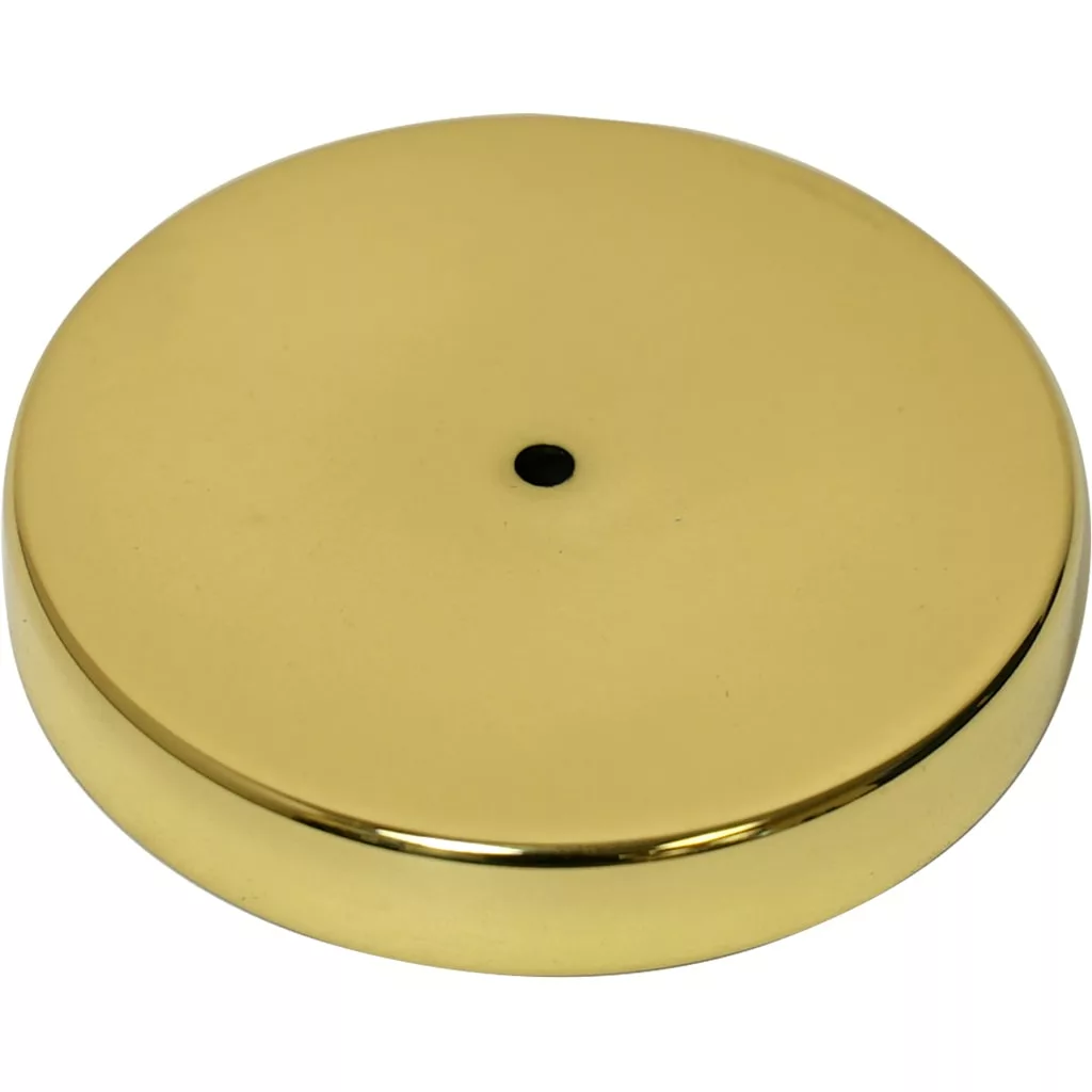 A shiny, gold-colored Elektra 02783019 brass lid with a central black hole for the glass bean hopper on Elektra MS and MSC coffee grinders, shown against a white background—an elegant and functional cover for your machine. © 2025 1st-line.com