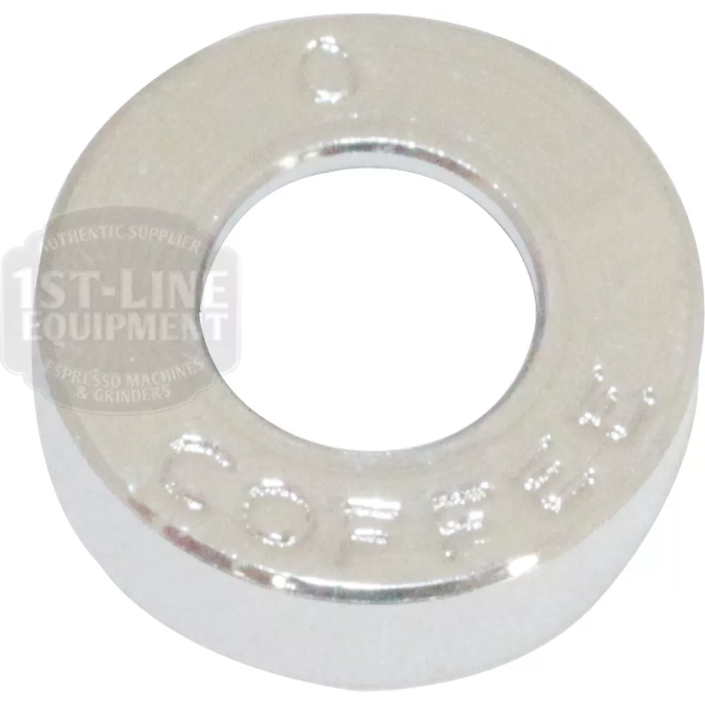 A shiny metallic Ascaso I.2251 Holding Nut - Coffee Switch with a large central hole, engraved with COFFEE and partially showing the Ascaso I.2251 branding in the background. © 2025 1st-line.com