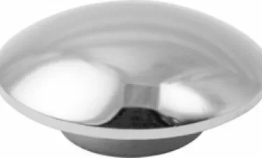 A shiny, metallic, dome-shaped Rocket C400002837 Steam/Water Valve Handle Cover with a flat circular base is shown against a plain white background. © 2025 1st-line.com