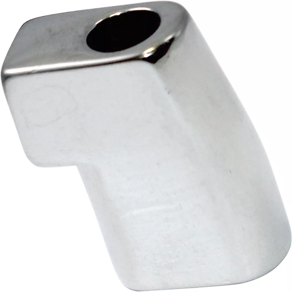 A shiny, silver, L-shaped metal bracket—similar to the DISCONTINUED Faema Switch Action Rod—with a hole near one end, is displayed against a white background. © 2025 1st-line.com