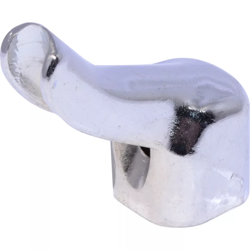 A shiny, silver, metal DISCONTINUED Ascaso F..364 3/8 Single Portafilter Spout, with a curved, ergonomic design—no longer available. © 2025 1st-line.com
