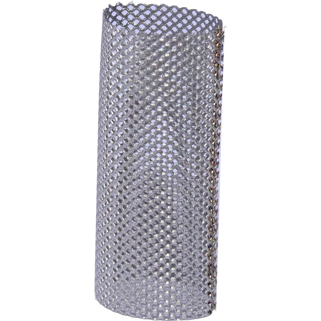A silver cylindrical metal mesh with round holes, the DISCONTINUED ECM C619900554 E61 Grouphead Filter - 0.8 stands upright on a white background. © 2025 1st-line.com
