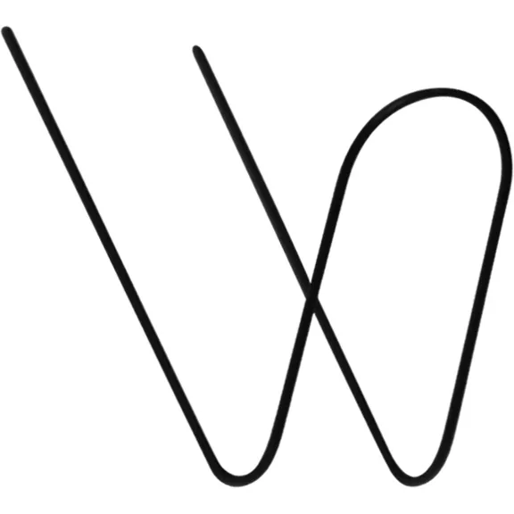 A single black line, inspired by the DISCONTINUED Macap Push Button Spring - M2, curves and angles into a stylized abstract W on a white background. © 2025 1st-line.com
