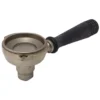A used Fiorenzato A2200052 14G Double Pod Adjustable Portafilter with a black handle is displayed on a white background, showing the filter basket inside its circular metal head. © 2025 1st-line.com