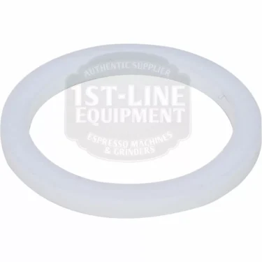A white, circular silicone ECM C469900420 E61 Top Cap Gasket with 1st-Line Equipment watermark in the center, designed for use in espresso machines or grinders. © 2025 1st-line.com