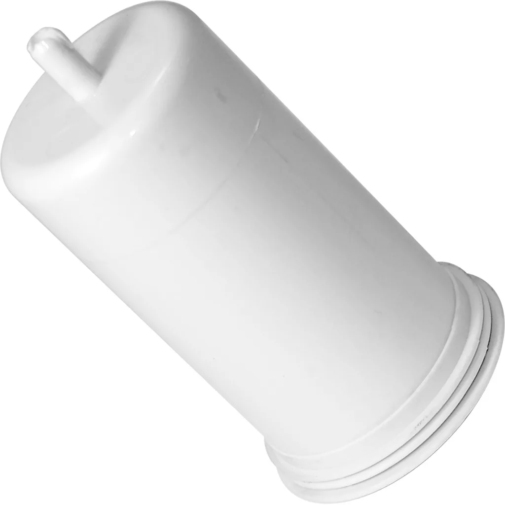 A white cylindrical cartridge for the Fiorenzato A2300003 Water Softener - Bricoletta features a small nozzle on one end and a threaded base on the other, displayed against a plain background. © 2025 1st-line.com