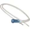 A white Foley catheter with a blue inflation valve, coiled on a plain white background, is shown next to an Ascaso I.1236 Blue Warning Lamp - Steel ST. © 2025 1st-line.com
