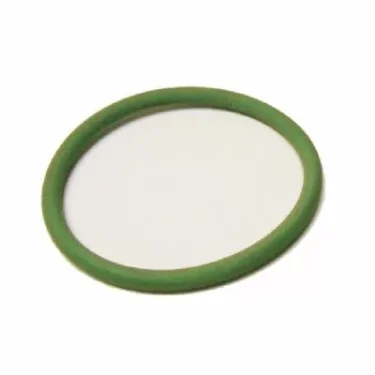 An Elektra 01228035 Gasket for Boiler to Grouphead, green O-ring, is shown lying flat on a white surface at a slight angle—ideal for sealing applications. © 2025 1st-line.com