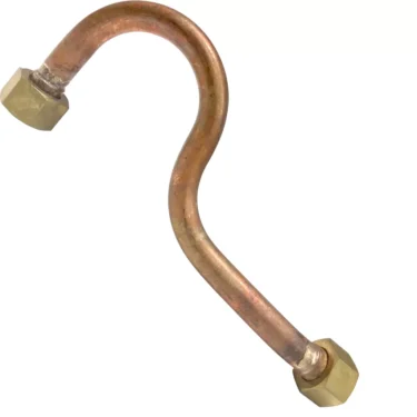 An Elektra 03620011 Upper HX to Right Group Pipe with copper S-shape and brass hexagonal fittings on both ends, shown on a white background. © 2025 1st-line.com