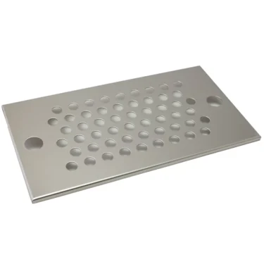 Bezzera 5074590LW Cup Heater Grid: rectangular metal plate with a grid of round holes and two larger holes at opposite edges, designed as a drip tray or cover for Bezzera cup heaters. © 2025 1st-line.com