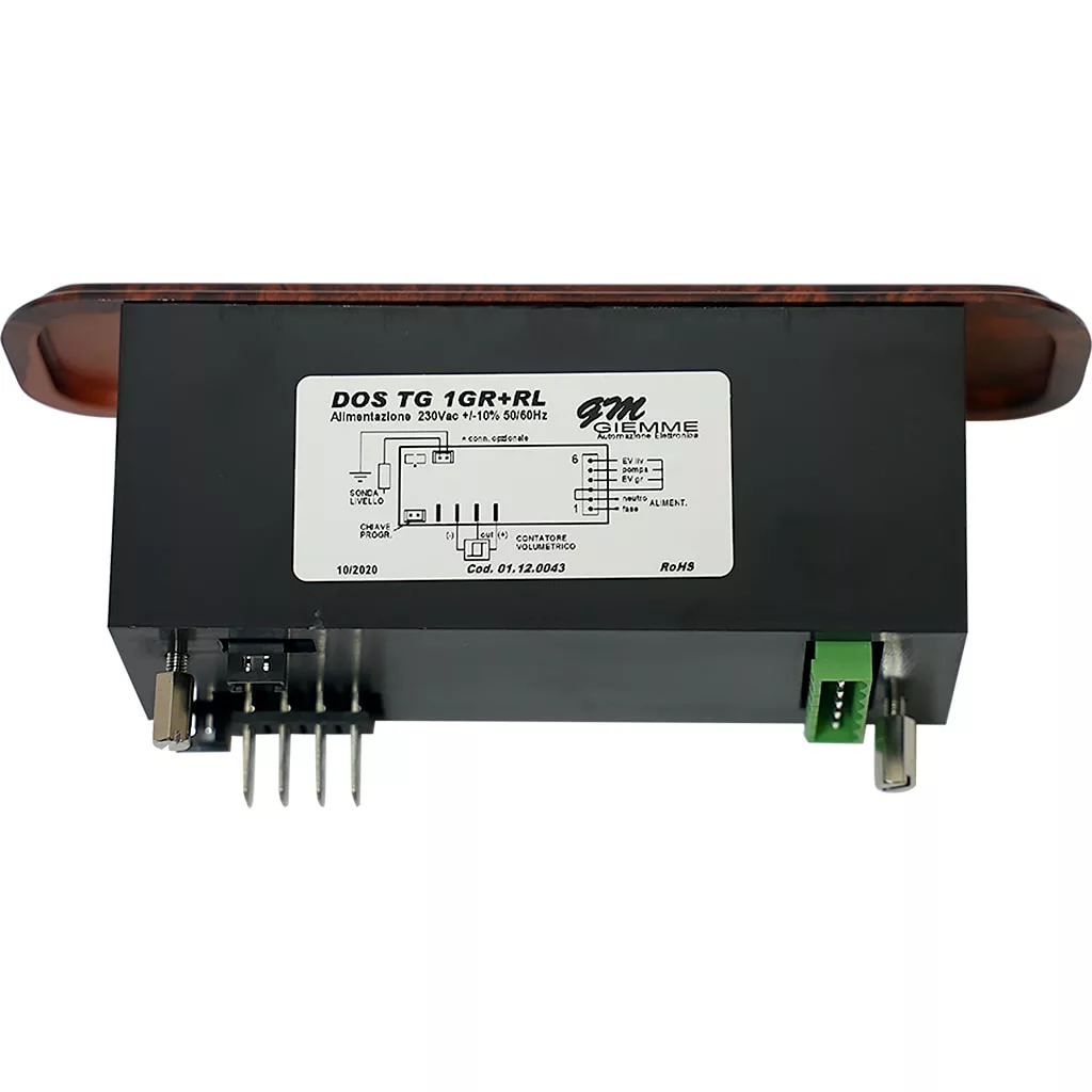 Black, rectangular Elektra 01955034 Brierwood Control Box with a brown-tinted screen, visible ports, and wiring diagram on the front. Operates at 230V and is compatible with various systems. © 2025 1st-line.com