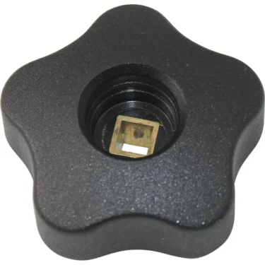 Black, star-shaped plastic knob with a textured grip and central threaded metal insert, designed as the La Nuova Era NE403 Steam / Hot Water Knob—ideal for securely tightening or fastening machine components. © 2025 1st-line.com