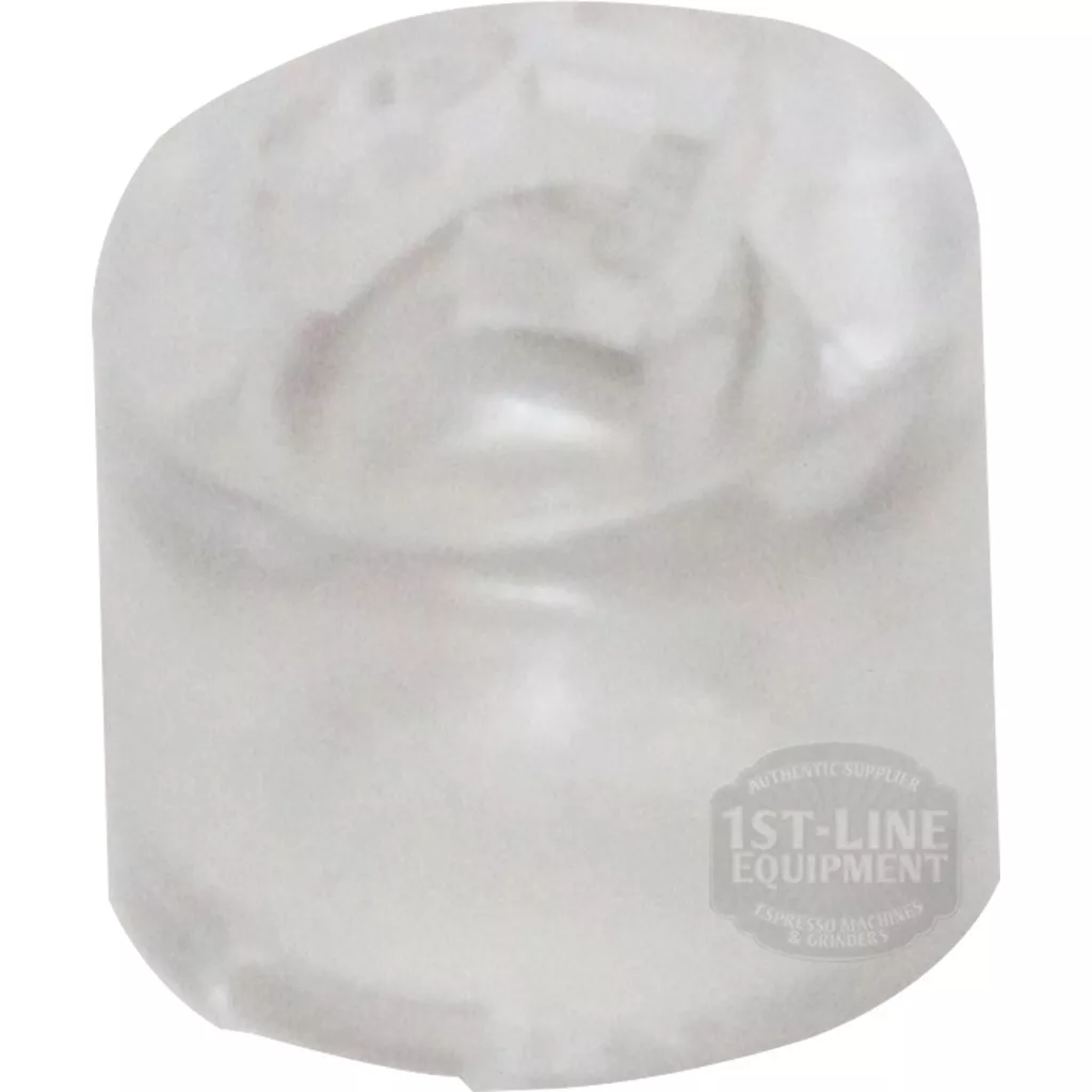 Clear plastic cylindrical part with a slightly domed top and an indented section, shown on a white background. Faint “1st-Line Equipment” watermark on lower right. Compatible with Ascaso I.2528 Steam LED Button. © 2025 1st-line.com