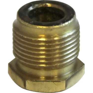 Close-up of a La Pavoni Steam Assembly Screw - brass, a threaded pipe fitting with hexagonal base, used for connecting or adapting pipes in plumbing or mechanical systems. © 2025 1st-line.com