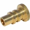 Close-up of a small, gold-colored brass fitting with ridges and a flat flange, designed for plumbing or connecting components such as the ECM P6003.14 Steam/Hot Water Wand Ball Pan QS. © 2025 1st-line.com