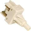 Close-up of a white plastic Ceado Switch for On / Off - E6P, E6X, E9, featuring two metal prongs and a cylindrical actuator, commonly used as an appliance or car door switch. © 2025 1st-line.com