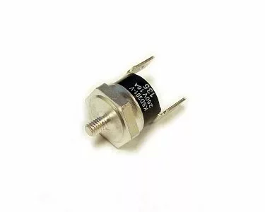 Close-up of an Elektra 03329035 Safety switch element 06, showing two metal terminals, a threaded metal mounting base, and identifying numbers printed on the body. © 2025 1st-line.com