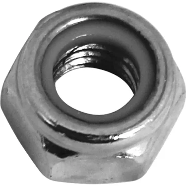 Close-up of Fiorenzato A1100207 M8 Nut, featuring internal threading and a nylon insert to prevent loosening from vibration—ideal for securing bolts. © 2025 1st-line.com