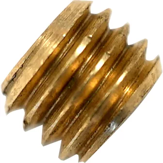 Close-up of the Bezzera 5227007 Dowel M8x6 Hole M4 for Mitica—brass threaded insert with spiral external threads, designed for screwing into wood or plastic on Bezzera Mitica machines to provide a durable threaded hole. © 2025 1st-line.com