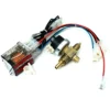 Close-up of the Bezzera 7433016R Pressurstat/Relay Kit, featuring electronic components such as a Pressurstat, relay kit, brass valve, and various colored wires with white connectors arranged on a white background. © 2025 1st-line.com