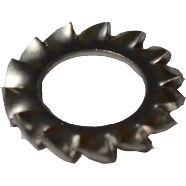 Close-up of the ECM B7479947 E61 Lever Washer, a circular metal lock washer with outwardly bent, serrated teeth designed to prevent nuts and bolts from loosening. © 2025 1st-line.com
