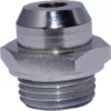Close-up of the ECM R000002149 E61 Grouphead Bottom Fitting, a silver hexagonal metal piece with a threaded base, smooth angled top, and central hole, designed for use in ECM machines and E61 grouphead assemblies. © 2025 1st-line.com
