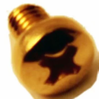 Close-up of the Elektra 00123026 Screw for Grouphead Delivery Unit (M 4x6) in brass with Phillips head, shown angled on a white background; suitable for Elektra Commercial Models. © 2025 1st-line.com