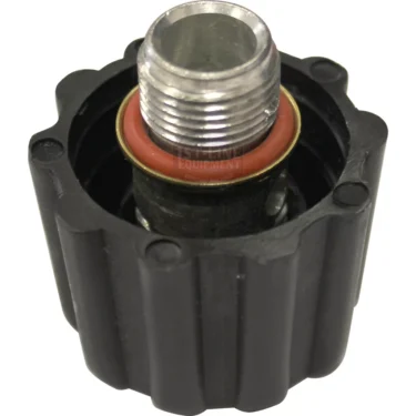 Close-up of the Elektra 00145034 Boiler Cap / Safety Valve Plug, showing its black ridged plastic fitting, metallic threaded safety valve plug on top, and a red rubber washer at the base. © 2025 1st-line.com