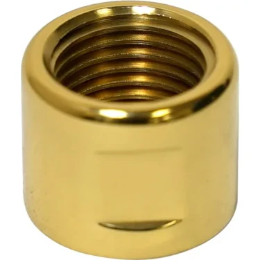 Close-up of the Elektra 00950019 brass lock nut, showing its cylindrical shape and internal threading—designed to secure steam/water valve assemblies in Elektra commercial models. © 2025 1st-line.com