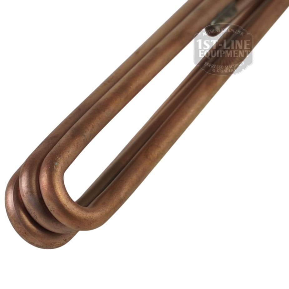 Close-up of the Elektra 02159035 Heating Element—3500 watts, 220-400 volt—with a U-shaped copper bend for espresso machines or similar appliances, shown on a white background. © 2025 1st-line.com