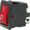 Close-up of the Fiorenzato A2100043 Switch - power - 17x12mm, showcasing a red rocker with white I (on) and O (off) symbols in black housing, featuring metal prongs for electrical connections. © 2025 1st-line.com