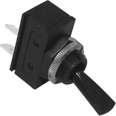 Close-up of the La Nuova Era NE442 Power Switch with a rectangular black base, metal mounting ring, and two metal terminals extending from the back. © 2025 1st-line.com