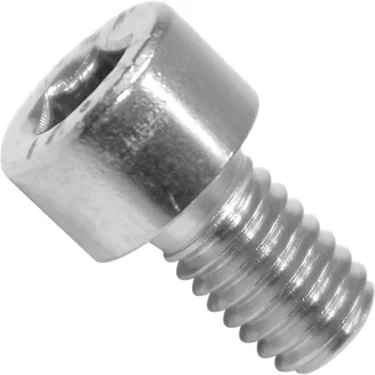 Close-up of the VBM VITEBR6MA Grouphead Screw, featuring a silver finish, threaded body, and cylindrical head with a hexagonal recess for an Allen wrench. © 2025 1st-line.com