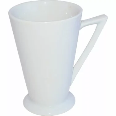 Levtov International White Footed Mug 8 fl oz, with a flared base and angular geometric handle, shown isolated on a white background. © 2025 1st-line.com
