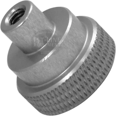 Metallic, knurled adapter resembling the Eureka 2310.0013 Knob for Grinding Adjustment - MCI Mignon, with a threaded hole and textured grip for easy handling as a replacement part or connector. © 2025 1st-line.com