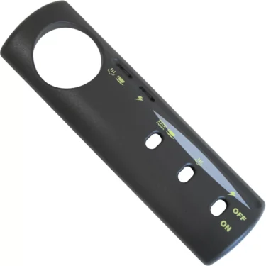 Nemox 619916 Frontal Mask: black plastic, three rectangular button cutouts with green heat and power icons, ON/OFF text at bottom right, and a large circular opening at the top left. © 2025 1st-line.com