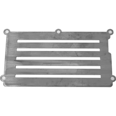 Rectangular VBM COPEINFTEDOJU Bottom Vent Grill made of metal with a brushed, scratched surface, four horizontal slits, and five holes—one at each corner and one top center. Subtle VBM COPEINFTEDOJU marking is present. © 2025 1st-line.com