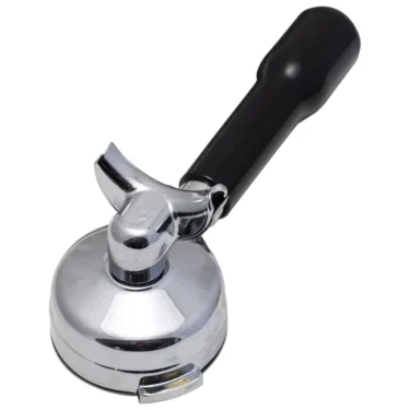 The ACS VEN0022 58mm 2-Cup Portafilter, featuring a black handle, is seen from above at an angle on a white background—ideal for brewing rich, flavorful espresso shots. © 2025 1st-line.com