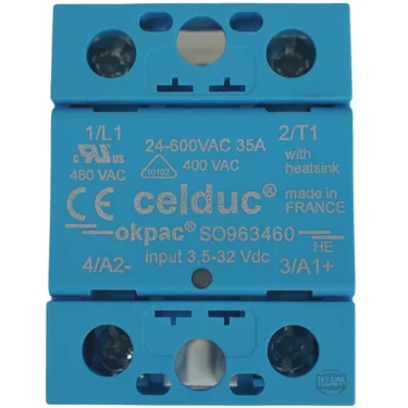 The ACS VES0030 Relay features labeled connection terminals, voltage and current specifications, CE marking, and a Made in France label on the front. © 2025 1st-line.com