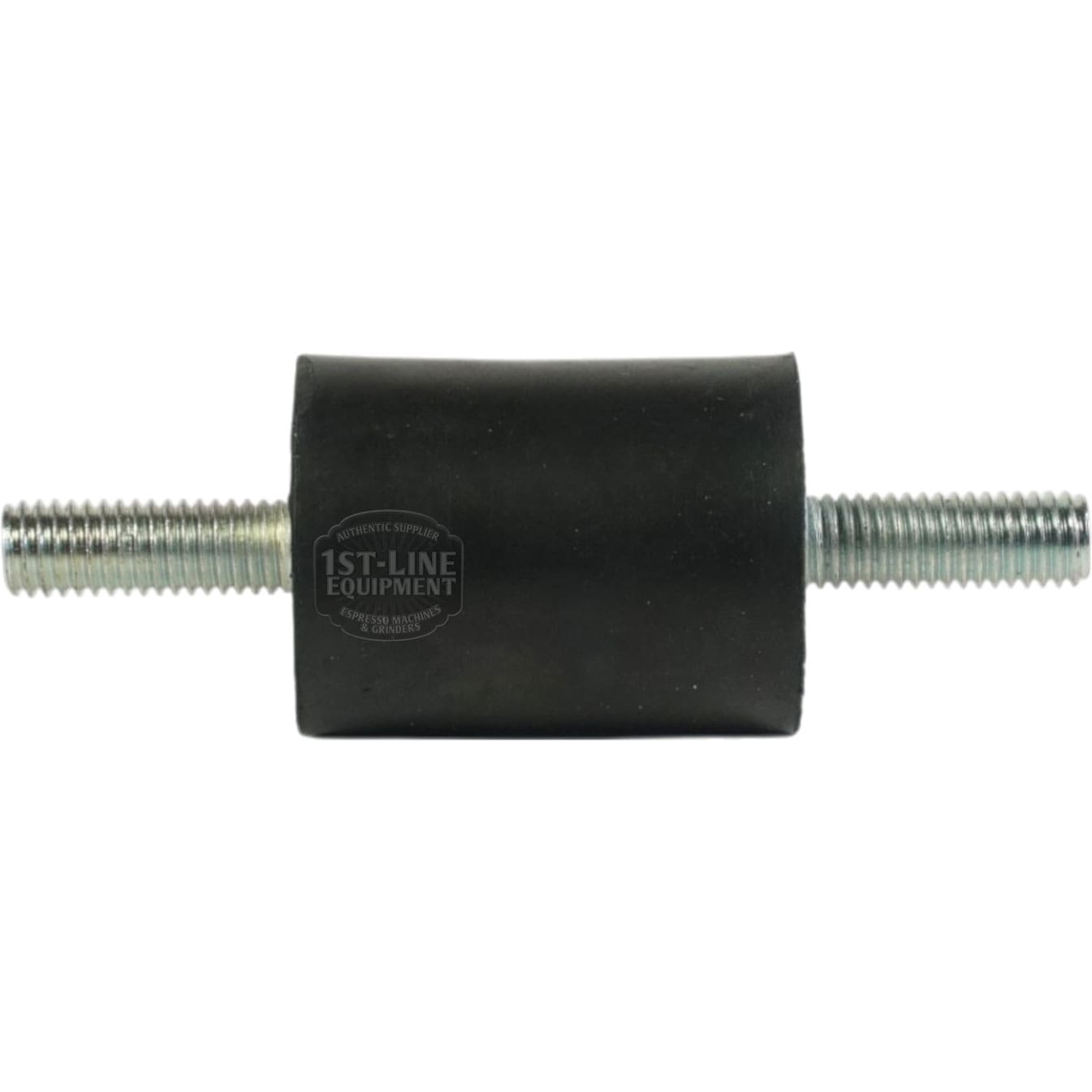 The Ambiente Espresso Shock Absorbing Rear Foot/Leg - Vesuvius and Vostok 1 is a cylindrical black rubber vibration damper with metal threaded rods on both ends, designed for rear foot stability. Displayed on a plain white background. © 2025 1st-line.com