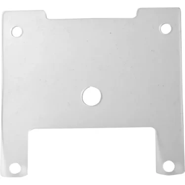 The ASCASO Gasket I.2590 for KAP Machine is a rectangular white metal plate with a U-shaped bottom cutout, five holes (one centered, four at the corners), suitable as a direct replacement part. © 2025 1st-line.com