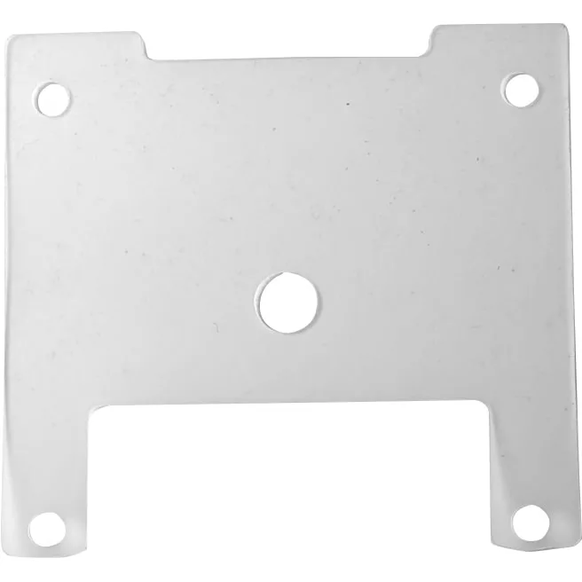 The ASCASO Gasket I.2590 for KAP Machine is a rectangular white metal plate with a U-shaped bottom cutout, five holes (one centered, four at the corners), suitable as a direct replacement part. © 2025 1st-line.com