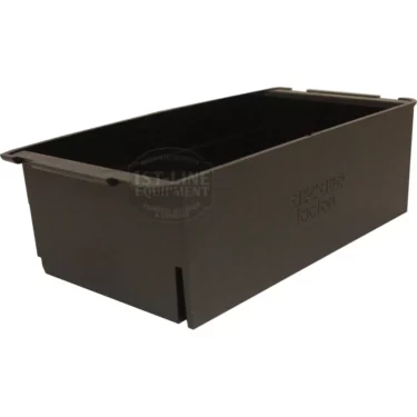 The Ascaso I.2519 Upper Water Tray is a rectangular, black plastic tray with slightly tapered sides, a recessed top rim, and embossed branding on the side. Shown empty against a white background. © 2025 1st-line.com