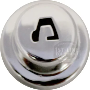 The Ascaso I.2522 Short Coffee Push Button is a shiny, metallic button with a black telephone handset icon in the center, typically used on machines or devices to indicate phone functionality. © 2025 1st-line.com