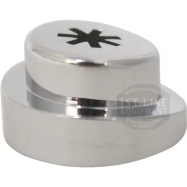 The Ascaso I.2525 Steam Push Button is a silver, metallic espresso machine part with a teardrop base and star-shaped cutout, shown on a white background. © 2025 1st-line.com