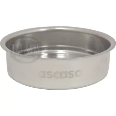 The Ascaso I.2683 Supercream Filter Basket is a 1-cup, 57mm pressurized stainless steel basket (2015 version) with ascaso engraved on the side, shown against a white background. © 2025 1st-line.com