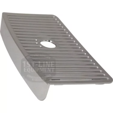 The Ascaso I.2850 Chrome Colander is a stainless steel espresso machine drip tray with a central round hole and raised drainage ridges, shown angled. © 2025 1st-line.com
