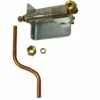 The Ascaso KIT205 Steam Valve Repair Kit includes a metal valve assembly with a silver mounting bracket, brass fittings, a small brass ring, and a bent copper tube, shown on a white background. © 2025 1st-line.com