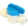 The Ascaso V.1371 8mm Pipe Ball Tap Valve features a plastic push-fit design with a blue lever handle and white body, perfect for connecting and controlling water flow in 8mm pipes—ideal for Ascaso setups. © 2025 1st-line.com